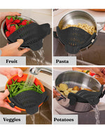 Load image into Gallery viewer, Silicone Clip-On Kitchen Strainer – Heat-Resistant Colander for Pasta, Vegetables & Pots (Black)