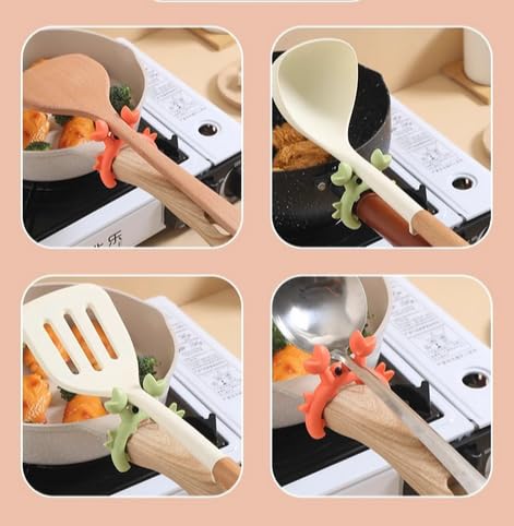2Pcs Silicone Crab Utensil Rest – Non-Slip Spoon & Spatula Holder Steam Releaser for Kitchen Stove (Red)