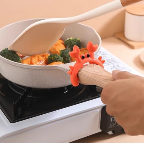 2Pcs Silicone Crab Utensil Rest – Non-Slip Spoon & Spatula Holder Steam Releaser for Kitchen Stove (Red)