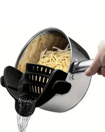 Load image into Gallery viewer, Silicone Clip-On Kitchen Strainer – Heat-Resistant Colander for Pasta, Vegetables &amp; Pots (Black)
