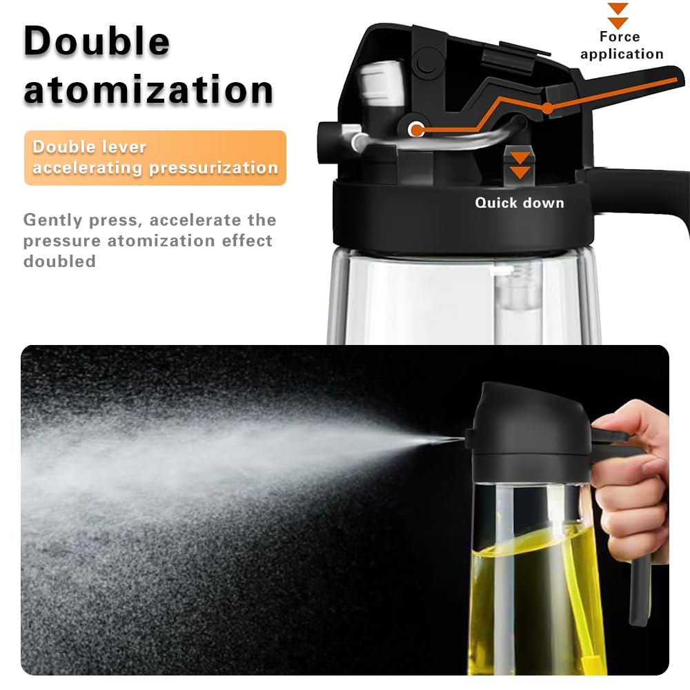 2-in-1 Oil Sprayer – 2024 New 470ml Refillable Oil Spray Bottle for Kitchen Cooking