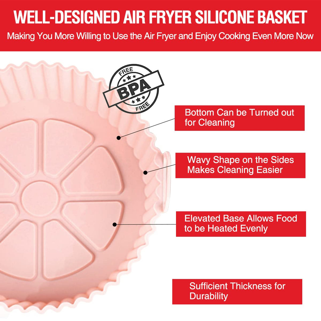 2 Pack Air Fryer Silicone Liners – Reusable 3–5QT Basket Bowls for Oven & Baking (Pink + Grey)