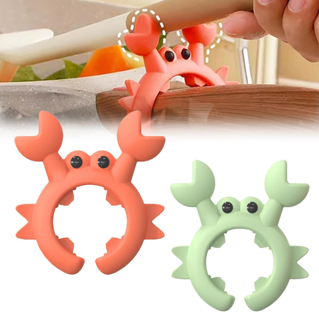2Pcs Silicone Crab Utensil Rest – Non-Slip Spoon & Spatula Holder Steam Releaser for Kitchen Stove (Red)