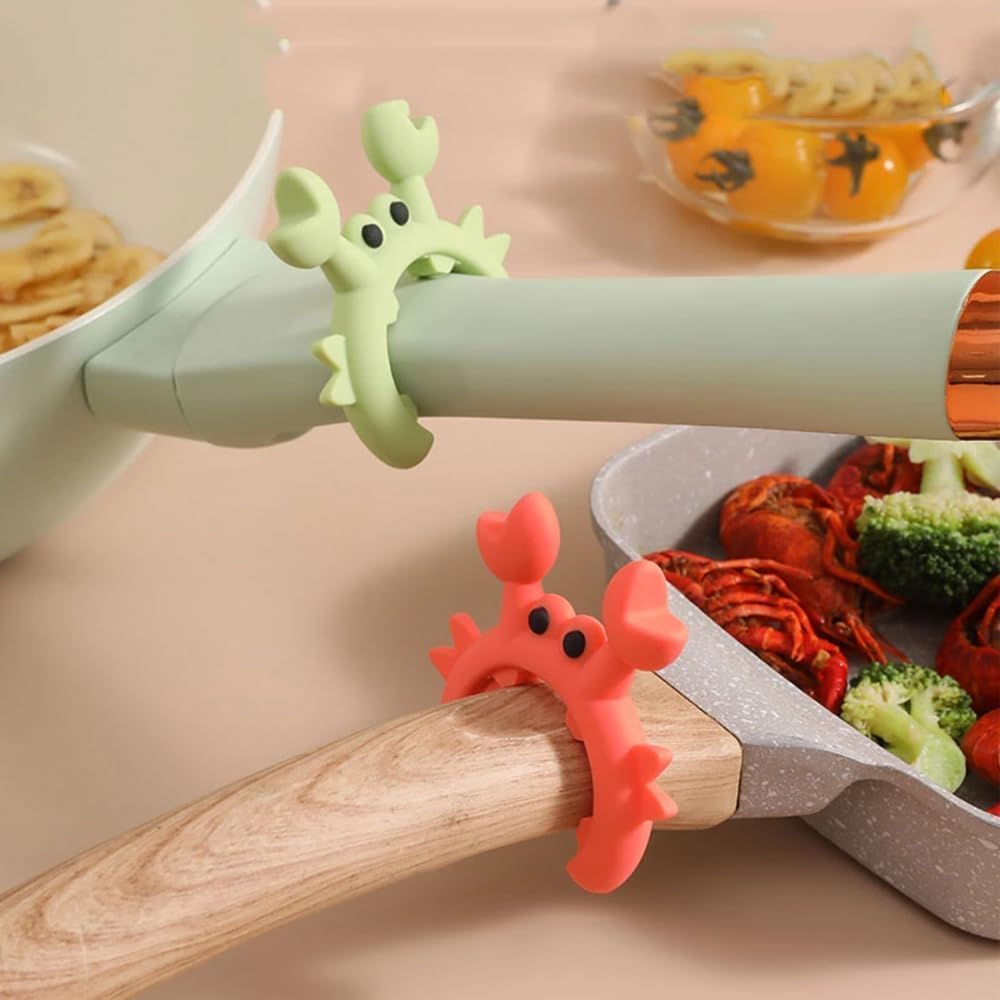 2Pcs Silicone Crab Utensil Rest – Non-Slip Spoon & Spatula Holder Steam Releaser for Kitchen Stove (Red)