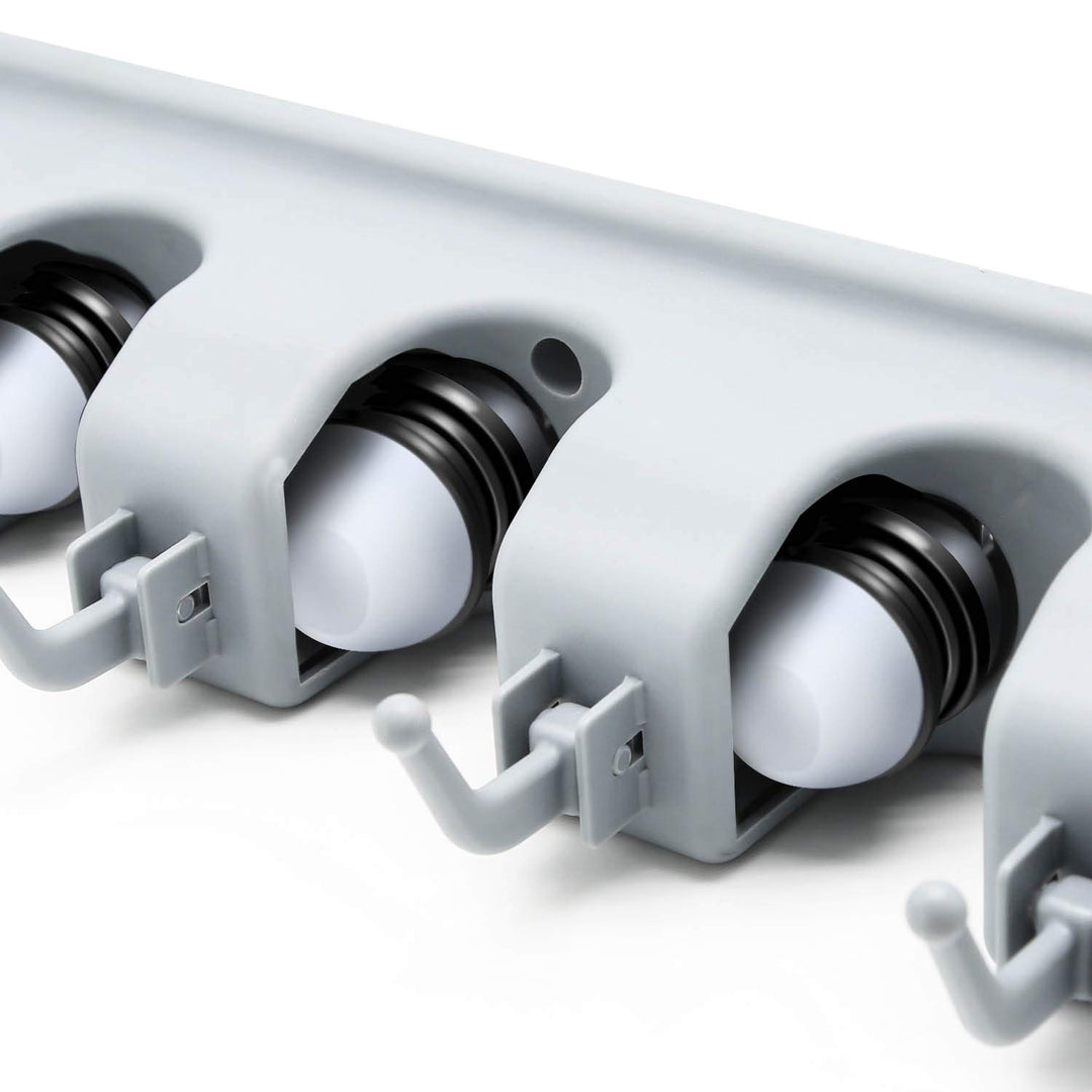 LETMY Broom Holder Wall Mount – 5 Slot 6 Hook Mop & Tool Organizer Rack for Home, Garage & Garden