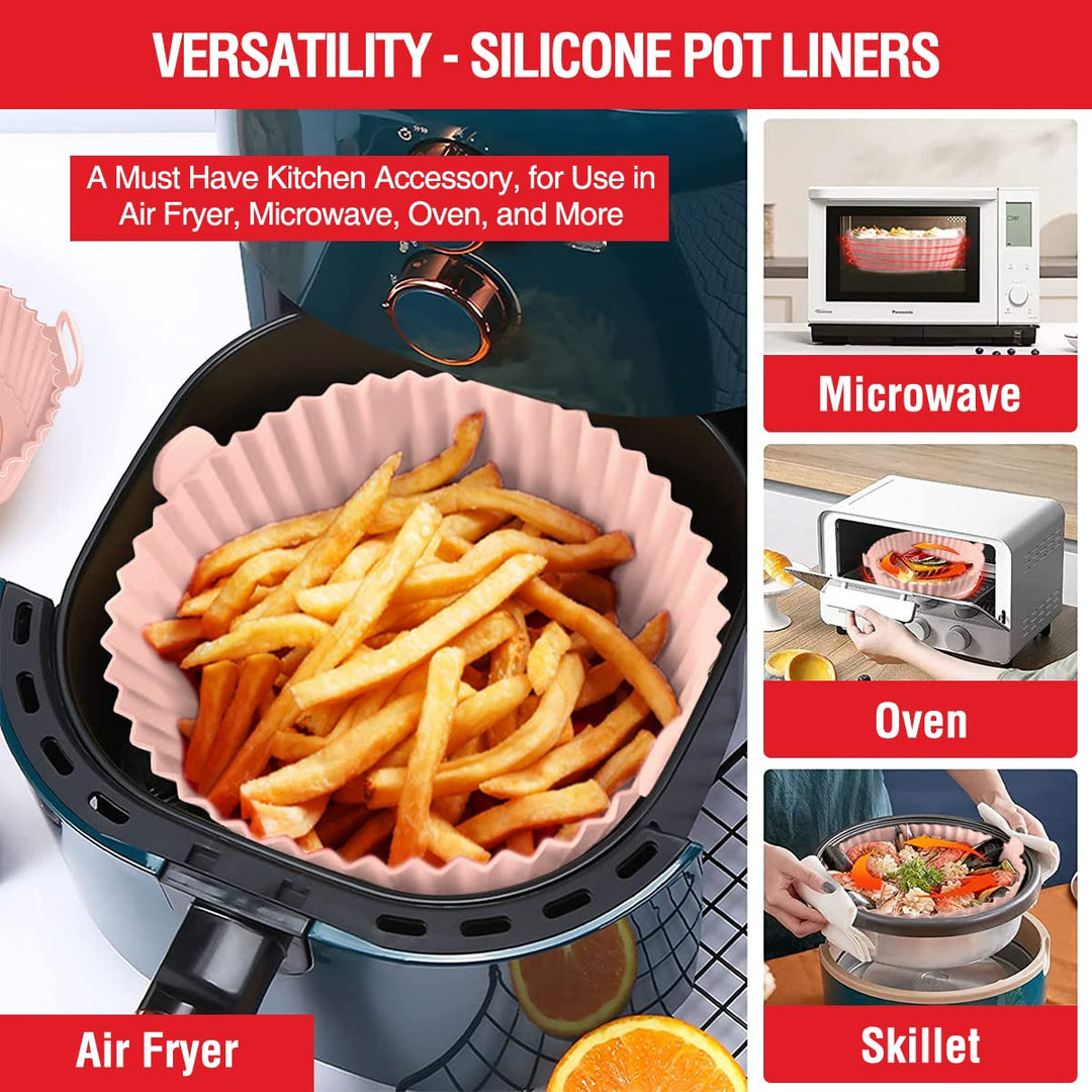 2 Pack Air Fryer Silicone Liners – Reusable 3–5QT Basket Bowls for Oven & Baking (Pink + Grey)
