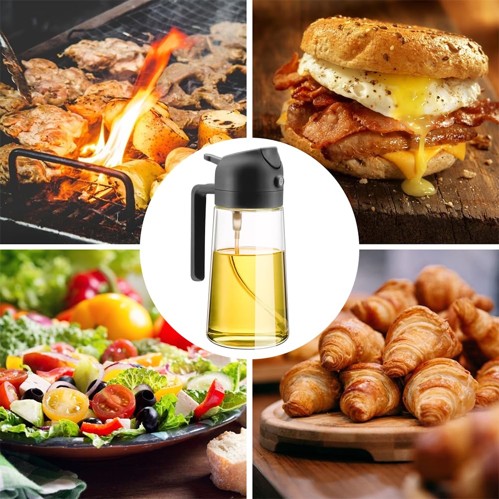 2-in-1 Oil Sprayer – 2024 New 470ml Refillable Oil Spray Bottle for Kitchen Cooking