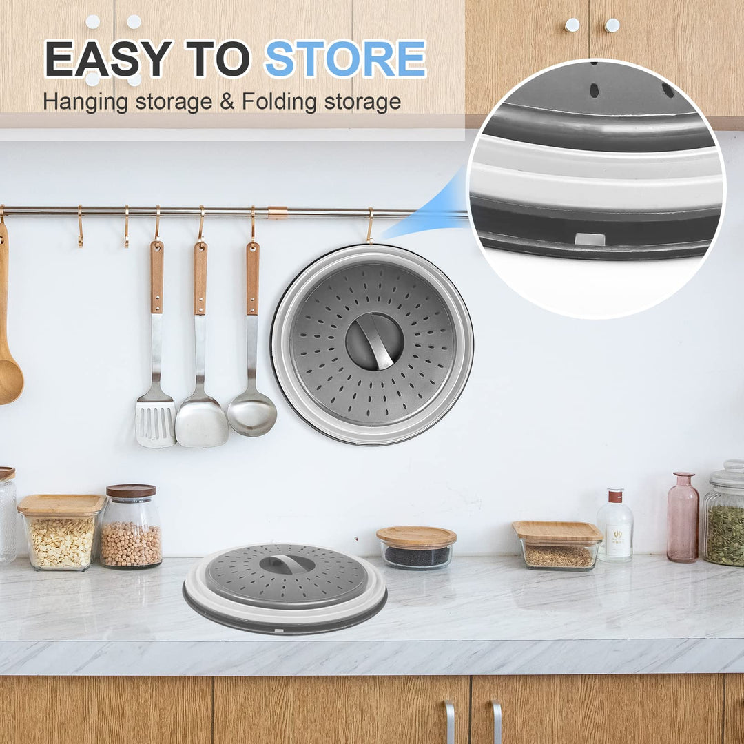 LekDrok 10" Microwave Food Cover – Collapsible Silicone Mat & Splatter Guard for Meal Prep (Charcoal)