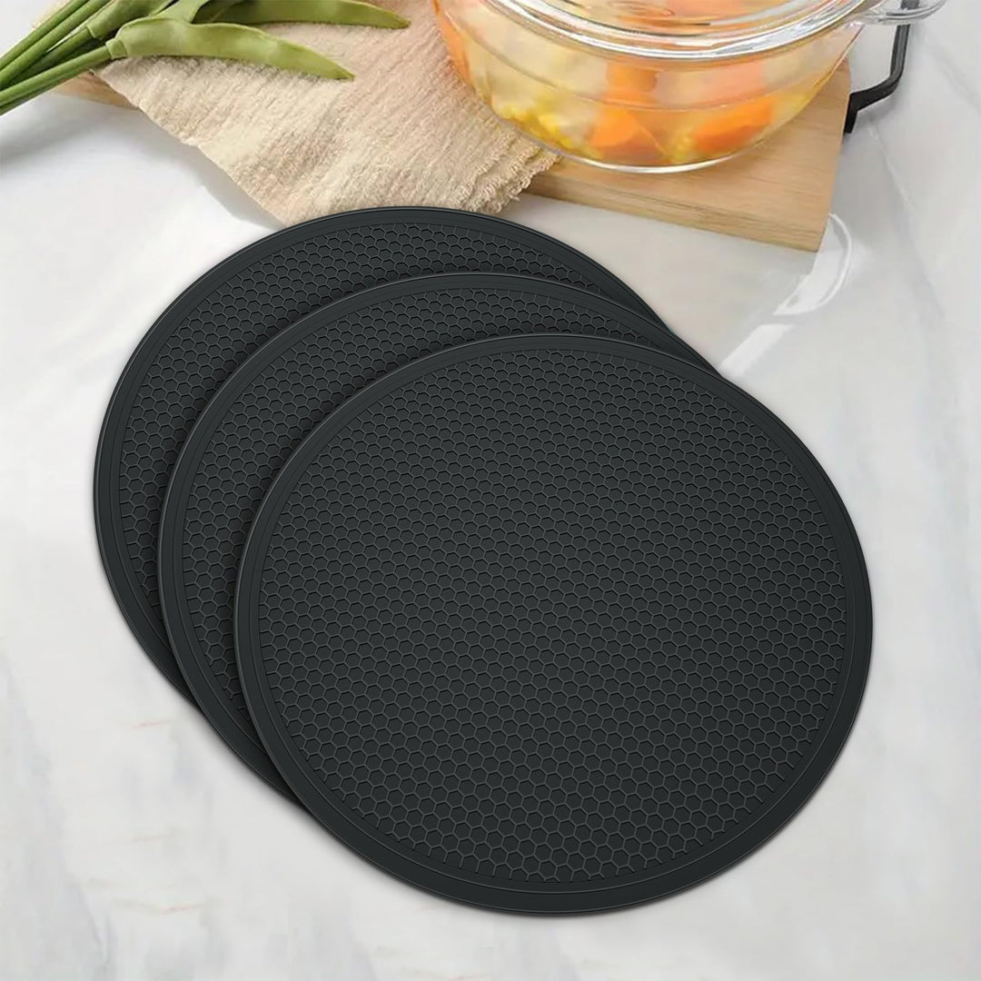 3 Pack Silicone Trivets for Hot Dishes – Heat-Resistant Pot Holders & Kitchen Counter Mats (Black)