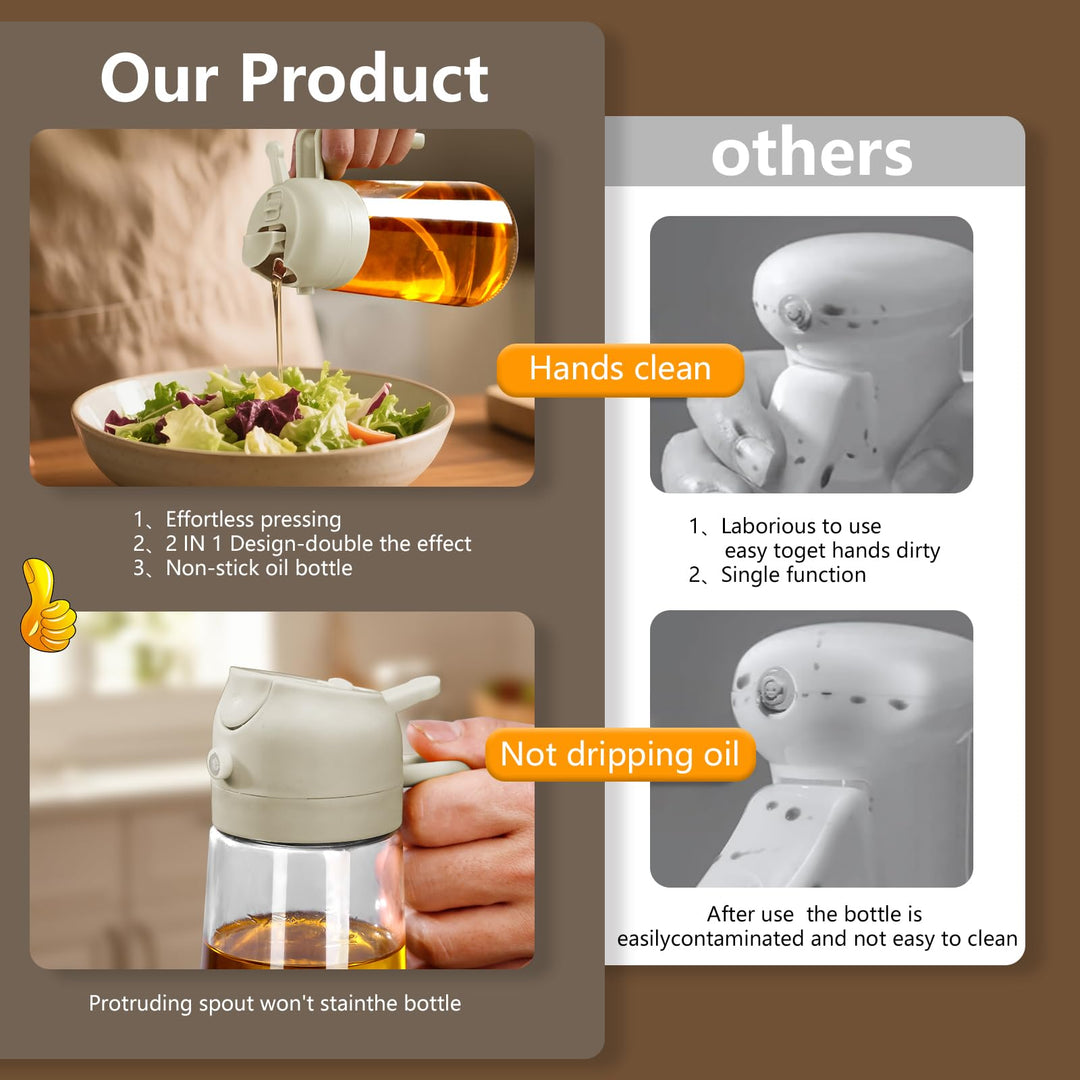 SWEET VIEW 16oz/470ml Oil Dispenser & Sprayer – Glass Olive Oil Pourer for Cooking, Salad & BBQ (White)