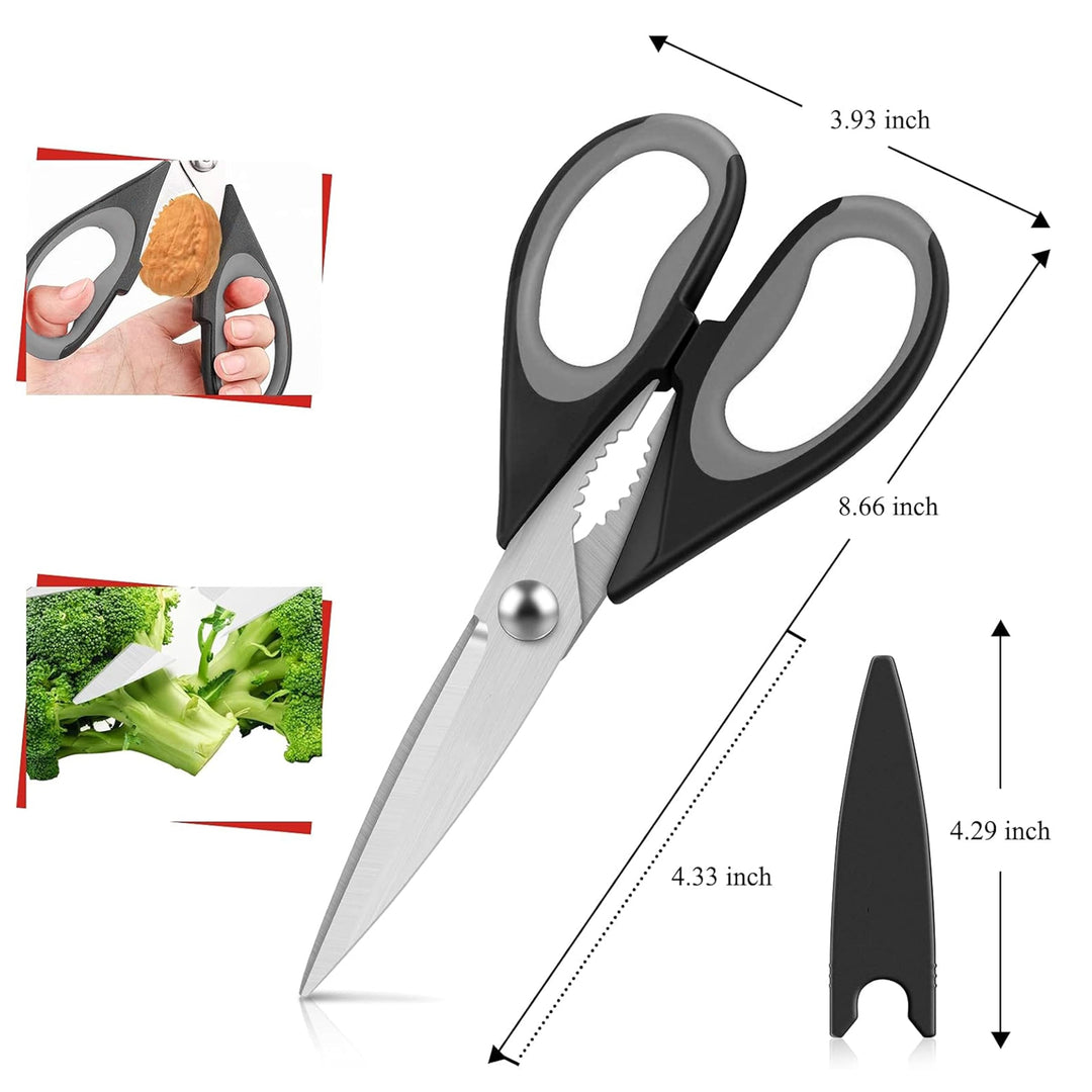 All-Purpose Kitchen Scissors with Sheath – Durable Stainless Steel Cooking Shears, Dishwasher Safe (Black Gray)