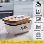 Load image into Gallery viewer, Ceramic Butter Dish with Lid and Knife – Airtight Butter Keeper with Acacia Wood Lid for Counter or Fridge (White)
