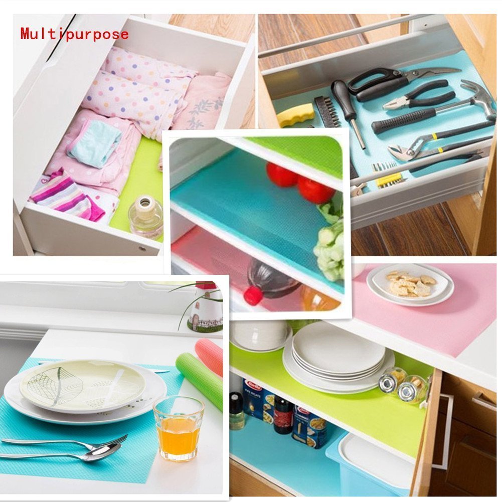 AKINLY 9 Pack Refrigerator Mats – Washable Fridge Liners for Shelves & Drawers (3 Red, 3 Green, 3 Blue)