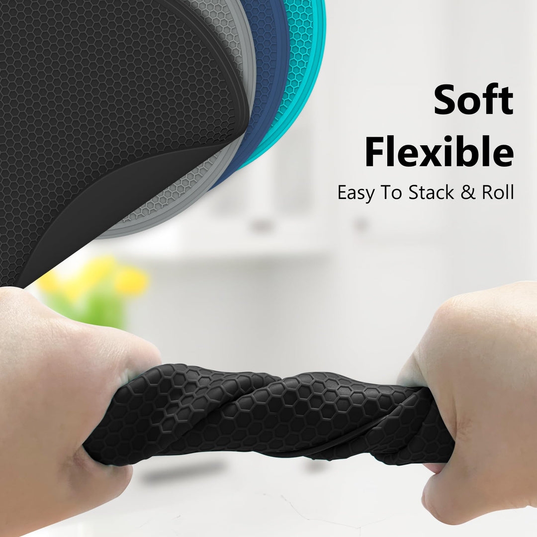 3 Pack Silicone Trivets for Hot Dishes – Heat-Resistant Pot Holders & Kitchen Counter Mats (Black)