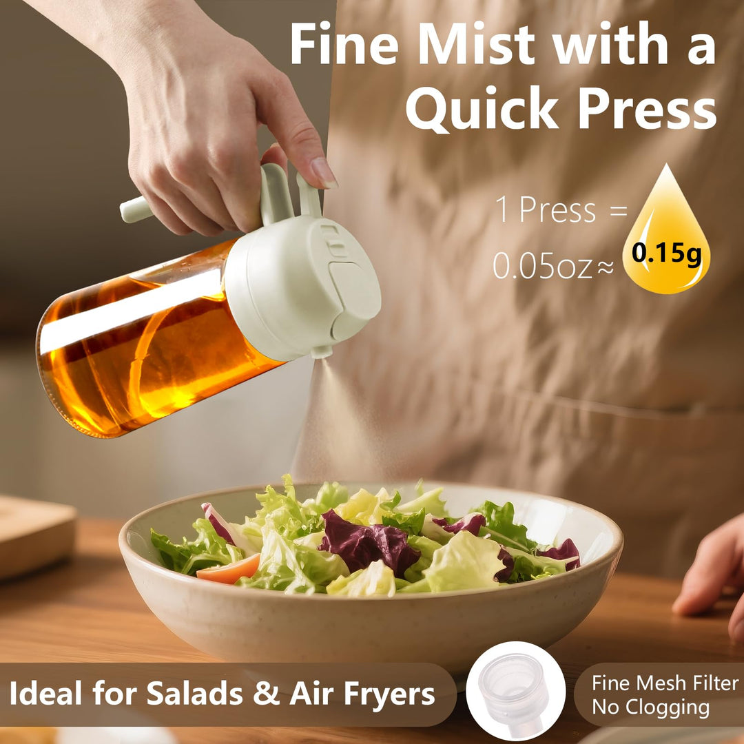 SWEET VIEW 16oz/470ml Oil Dispenser & Sprayer – Glass Olive Oil Pourer for Cooking, Salad & BBQ (White)