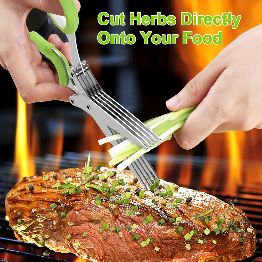 2025 Upgraded Herb Scissors – Sharp Stainless Steel Herb Cutter Shears for Kitchen & Cooking (Green)