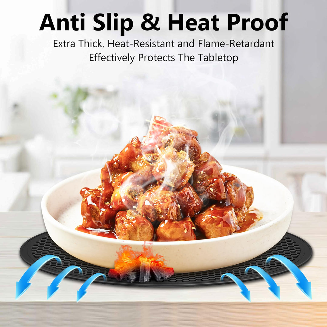 3 Pack Silicone Trivets for Hot Dishes – Heat-Resistant Pot Holders & Kitchen Counter Mats (Black)