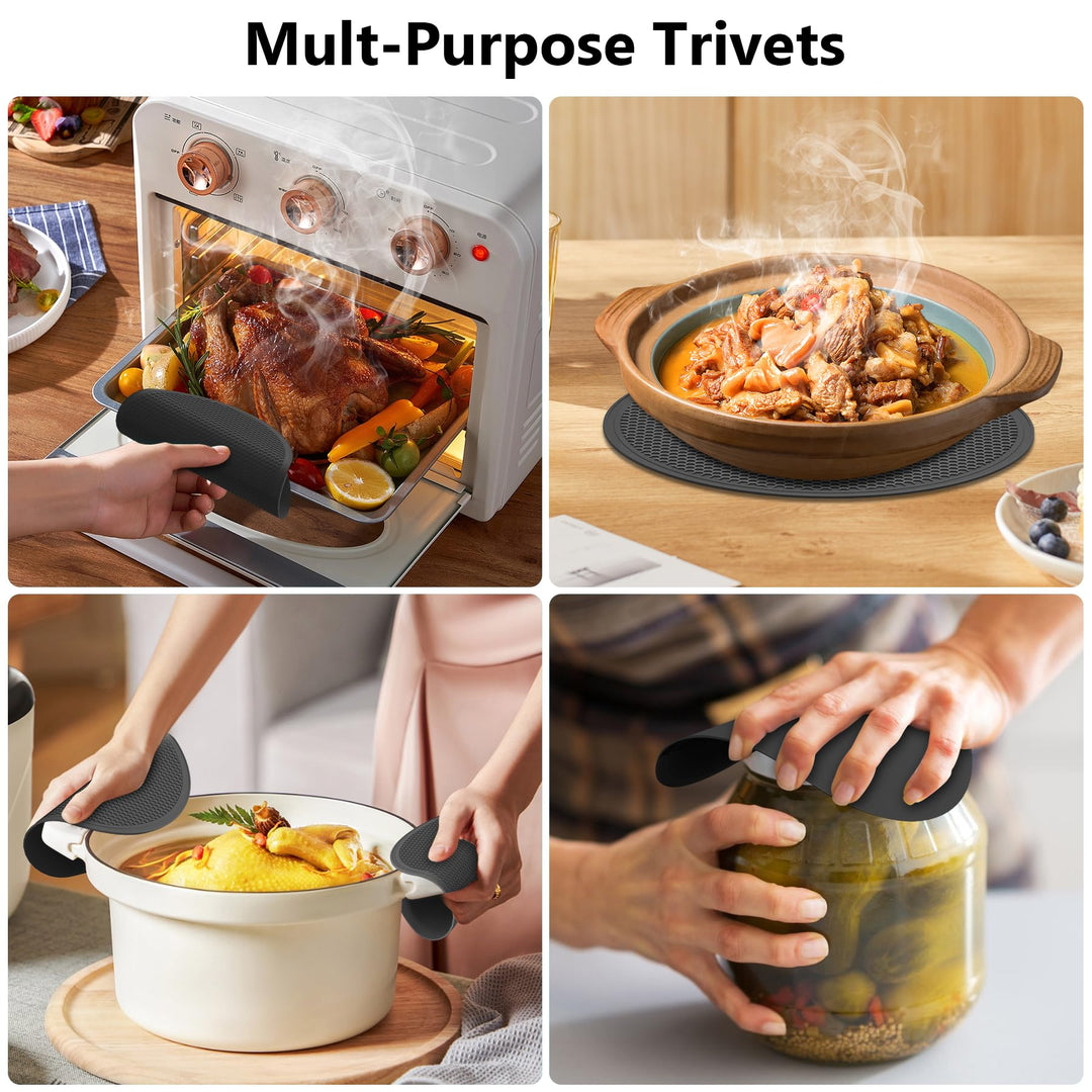 3 Pack Silicone Trivets for Hot Dishes – Heat-Resistant Pot Holders & Kitchen Counter Mats (Black)