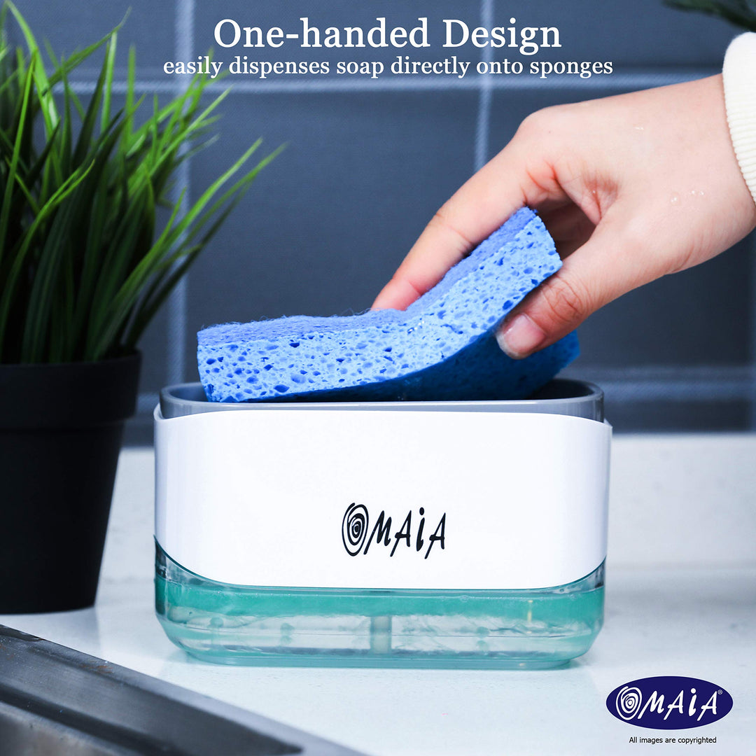 OMAIA 2-in-1 Dish Soap Dispenser with Sponge Holder – Smart Sink & Countertop Organizer